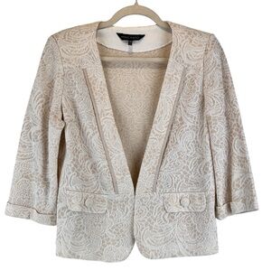 Ming Wang Cream Ivory Knit Blazer Lacey Pattern Subtle Gold Shimmer Brocade MP
